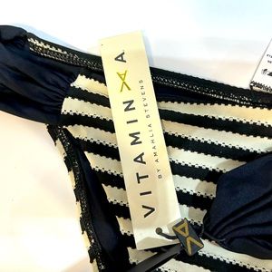 Vitamin A black & white striped bikini bottom NWT
